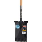 Ásó, Strend Pro Premium RedShark, 115 cm, egyenes fej, fekete, acél fej, fa nyél, D markolat, fogazott él, bordázott