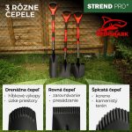 Ásó, Strend Pro Premium RedShark, 115 cm, egyenes fej, fekete, acél fej, fa nyél, D markolat, fogazott él, bordázott