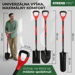 Ásó, Strend Pro Premium RedShark, 115 cm, egyenes fej, fekete, acél fej, fa nyél, D markolat, fogazott él, bordázott
