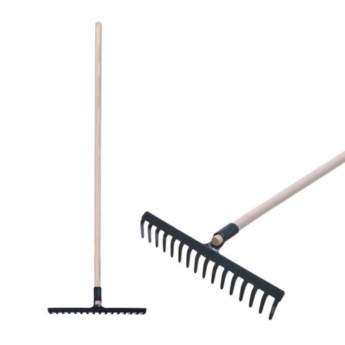 Kerti gereblye, Strend Pro Garden, fekete, 16 fogú, acél fej, fa nyél, 160 cm nyél