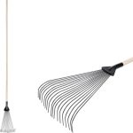 Lombseprű, gereblye, Strend Pro Garden, fekete, 18 fogú, acél fej, fa nyél, 22,5 cm munkaszélesség, 200 cm nyél