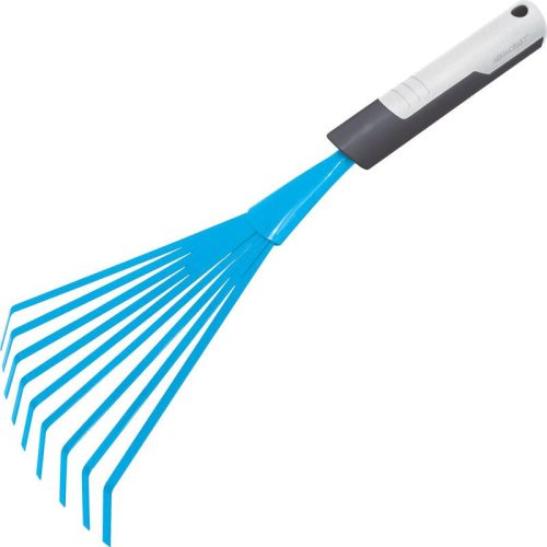Kézi lombseprű, gereblye, Aquacraft Classic 380680, kék-fehér-szürke, 9 fogú, acél fej, műanyag nyél, 14,5 cm munkaszélesség, 36,5 cm nyél