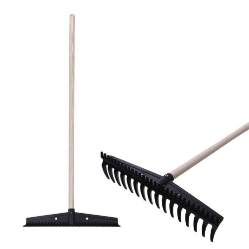 Kerti gereblye, Strend Pro Premium S891, fekete, 16 fogú, műanyag fej, fa nyél, 44,5 cm munkaszélesség