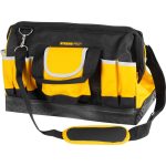 Szerszámos táska, Strend Pro, 44 x 25 x 24 cm, fekete/sárga, cipzáras, gumírozott alj, vállpánttal, nehéz szerszámokhoz, 20 kg teherbírás