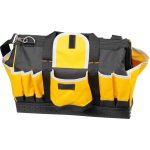Szerszámos táska, Strend Pro, 44 x 25 x 24 cm, fekete/sárga, cipzáras, gumírozott alj, vállpánttal, nehéz szerszámokhoz, 20 kg teherbírás