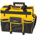 Szerszámos táska, Strend Pro, 44 x 24 x 42 cm, fekete/sárga, textil, kerekekkel, teleszkópos fogantyúval, cipzáras, 20 kg teherbírás