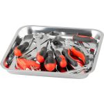 Mágneses csavartálca, Strend Pro, ezüst, 27 × 29,2 cm, rozsdamentes acél, 4 db gumiborítású mágnes, karcálló felület