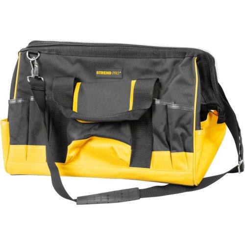 Szerszámos táska, Strend Pro TB-2013, 47 x 29,5 x 25 cm, fekete/sárga, textil, cipzáras, vállpánttal, szerszámokhoz