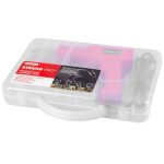 Elektromos műanyaghegesztő pisztoly, Strend Pro, piros, 43 W, 200 db kapoccsal, fogóval és letörő késsel, műanyag hordtáskában