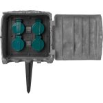 Kültéri elosztódoboz, Strend Pro, 3 m kábel, szürke, 4 aljzat, IP44, kültéri, kőutánzat, sötétedésérzékelő, önzáró fedél, 16 A