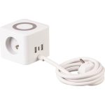 USB-s hosszabbítós elosztó, Strend Pro, 1,4 m, fehér, 3 aljzat, USB-C, 2 x USB-A 5 V, vezeték nélküli töltés, kocka