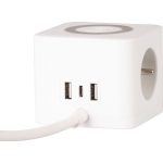 USB-s hosszabbítós elosztó, Strend Pro, 1,4 m, fehér, 3 aljzat, USB-C, 2 x USB-A 5 V, vezeték nélküli töltés, kocka