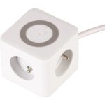 USB-s hosszabbítós elosztó, Strend Pro, 1,4 m, fehér, 3 aljzat, USB-C, 2 x USB-A 5 V, vezeték nélküli töltés, kocka