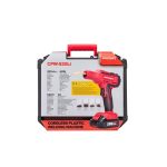 Akkumulátoros műanyaghegesztő pisztoly, Worcraft CPW-S20LiM ShareSYS, piros/fekete, 60 W, 400 db kapoccsal, fogóval és letörő késsel, 20 V 2 Ah Li-Ion, műanyag hordtáskában, akkumulátorral és töltővel