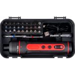 Akkumulátoros csavarhúzó, Strend Pro P09E2151, fekete/piros, 3 Nm, 0-350 fordulat/perc, 3,6 V Li-Ion, USB-C töltés, 27 darabos bitkészlet, hordtáskában