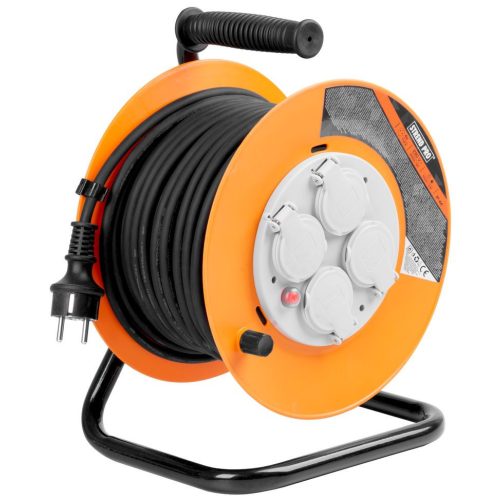Kábeldob, Strend Pro CR038, 20 m, narancssárga, 4 aljzat, 230 V, IP44, gumi, maximum 3000 W