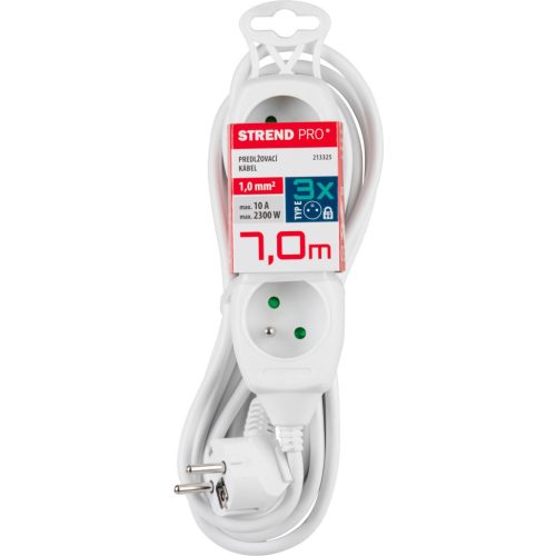 Hosszabbítós elosztó, Strend Pro DG-F803B, 7 m, fehér, 3 aljzat, új kiadás, otthoni és irodai használatra