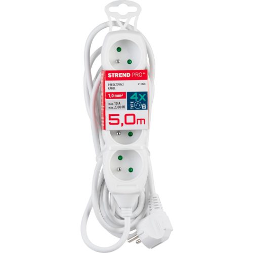 Hosszabbítós elosztó, Strend Pro DG-F804B, 5 m, fehér, 4 aljzat, új kiadás