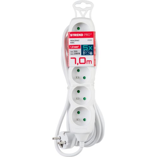 Hosszabbítós elosztó, Strend Pro DG-F805B, 7 m, fehér, 5 aljzat, új kiadás, otthoni és irodai használatra