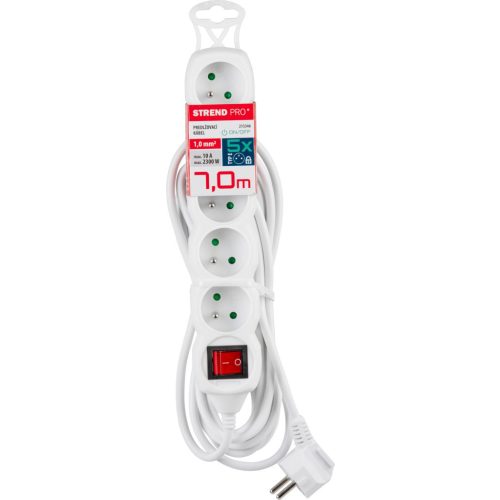 Hosszabbítós elosztó kapcsolóval, Strend Pro DG-F805BK, 7 m, fehér, 5 aljzat, új kiadás, otthoni és irodai használatra