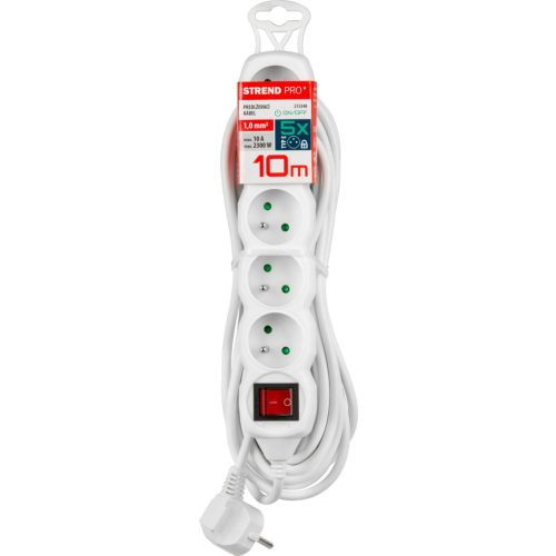 Hosszabbítós elosztó kapcsolóval, Strend Pro DG-F805BK, 10 m, fehér, 5 aljzat, új kiadás, otthoni és irodai használatra