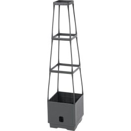   Műanyag virágcserép, Strend Pro Garden Herrison FP8018, sötétszürke, 25 × 25 cm, magasság: 105 cm, háromszintes támasztótoronnyal, 16 l, négyzetes