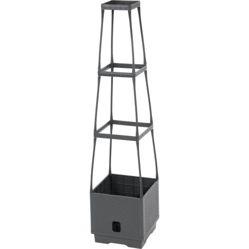 Műanyag virágcserép, Strend Pro Garden Herrison FP8018, sötétszürke, 25 × 25 cm, magasság: 105 cm, háromszintes támasztótoronnyal, 16 l, négyzetes