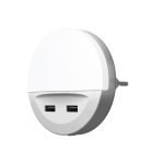 Éjszakai lámpa, Ledvance Lunetta USB, 3 lm, 3000 K, konnektorba dugható, 2x USB töltőport, beépített nappal-éjszaka érzékelő, LED, energiatakarékos