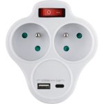 USB-s elosztó kapcsolóval, Strend Pro, 2 aljzat, fehér, 2 × 16 A, 230 V, USB-A és USB-C, kompakt kialakítás, otthoni és irodai használatra