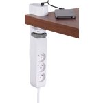 USB-s hosszabbítós elosztó, Strend Pro, 1,4 m, fehér, 6 az 1-ben, 3 aljzat, 2 × USB-A, 1 × USB-C, asztalra rögzíthető