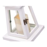 Lámpás, MagicHome LW8823, 17 x 17 x 33 cm, fehér, LED, 3 x AAA elemekkel, fa, beltéri, vintage stílusú, gyertyával