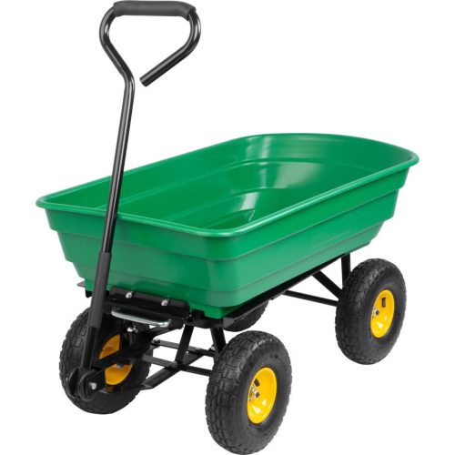 Négykerekű kocsi, Strend Pro Garden Greenlawn Transporter, 75 l, felfújható kerekek 10 × 3,50 – 4, műanyag test, fém váz, 250 kg teherbírás