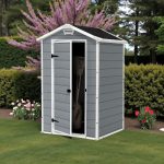 Kerti ház, Keter Manor 4 x 3, 128 x 94 x 196 cm, szürke/fehér, UV-, víz- és hóálló, szellőzőpaneles, zárható, fémmel megerősített