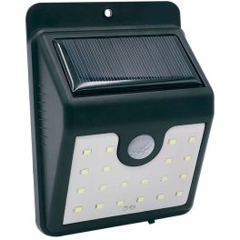   Napelemes fali lámpa, Strend Pro Garden SL6250, fekete, 11,5 x 4,5 x 9 cm, 20 LED, mozgásérzékelős, akkumulátoros, műanyag ház, polikristályos napelemmel