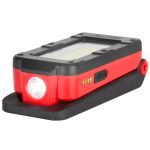 Munkalámpa, Strend Pro MWL539, fekete/piros, 12,5 × 5,5 × 3,8 cm, COB LED 100 + 250 lm, 2200 mAh, USB töltés, akkumulátoros, 4 üzemmód