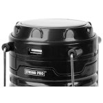 Kempinglámpa, Strend Pro Camping CL102, fekete, 9,3 × 16,5 cm, LED, 80 lm, 1200 mAh, lánghatás, akkumulátoros, szolár töltés, USB kimenet