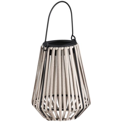 Függeszték napelemes lámpa, Strend Pro Garden, bézs, 12 × 12 × 24 cm, 1 LED, rattan, melegfehér fény, akkumulátoros, automatikus kapcsolás, kültéri használatra