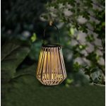 Függeszték napelemes lámpa, Strend Pro Garden, bézs, 12 × 12 × 24 cm, 1 LED, rattan, melegfehér fény, akkumulátoros, automatikus kapcsolás, kültéri használatra