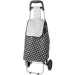 Strend Pro kerekes bevásárlókocsi, fekete-fehér pöttyös, 35 x 30 x 94 cm, 20 kg teherbírású, acél vázzal, oldalsó cipzáras zsebbel és húzózsinóros tetőrésszel