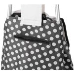 Strend Pro kerekes bevásárlókocsi, fekete-fehér pöttyös, 35 x 30 x 94 cm, 20 kg teherbírású, acél vázzal, oldalsó cipzáras zsebbel és húzózsinóros tetőrésszel
