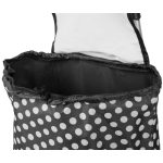Strend Pro kerekes bevásárlókocsi, fekete-fehér pöttyös, 35 x 30 x 94 cm, 20 kg teherbírású, acél vázzal, oldalsó cipzáras zsebbel és húzózsinóros tetőrésszel