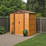 Kerti ház, Strend Pro Garden, 193 × 152 × 203 cm, barna, festett fémlemez, horganyzott keret, korrózióálló, dupla tolóajtó, 4 szellőzőnyílás