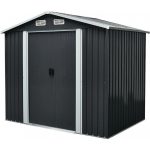 Kerti ház, Strend Pro Garden, 236 × 174 × 206 cm, antracit, fémlemez, korrózióálló, dupla tolóajtó, 4 szellőzőnyílás, horganyzott keret, opcionális padlószerkezet