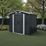 Kerti ház, Strend Pro Garden, 236 × 174 × 206 cm, antracit, fémlemez, korrózióálló, dupla tolóajtó, 4 szellőzőnyílás, horganyzott keret, opcionális padlószerkezet
