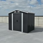Kerti ház, Strend Pro Garden, 236 × 174 × 206 cm, antracit, fémlemez, korrózióálló, dupla tolóajtó, 4 szellőzőnyílás, horganyzott keret, opcionális padlószerkezet