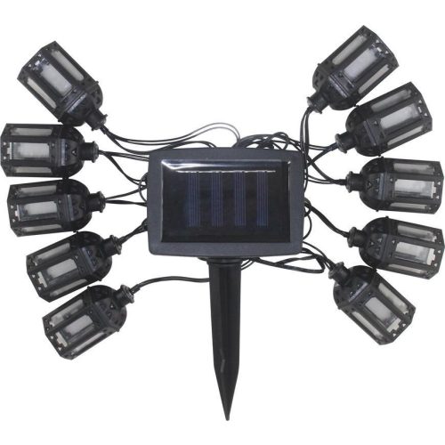 Napelemes kerti fényfüzér, Strend Pro Garden, lámpás kivitel, fekete, 10 LED, 1,8 m + 2 m kábel, akkumulátoros, automatikus kapcsolás, kültéri