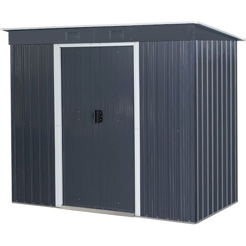 Kerti ház, Strend Pro Garden, 217 x 110 x 174 cm, antracit, fémlemez, alappal, időjárásálló, dupla tolóajtó, szellőzőnyílásokkal