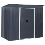 Kerti ház, Strend Pro Garden, 217 x 110 x 174 cm, antracit, fémlemez, alappal, időjárásálló, dupla tolóajtó, szellőzőnyílásokkal