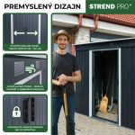 Kerti ház, Strend Pro Garden, 217 x 110 x 174 cm, antracit, fémlemez, alappal, időjárásálló, dupla tolóajtó, szellőzőnyílásokkal