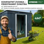Kerti ház, Strend Pro Garden, 217 x 110 x 174 cm, antracit, fémlemez, alappal, időjárásálló, dupla tolóajtó, szellőzőnyílásokkal